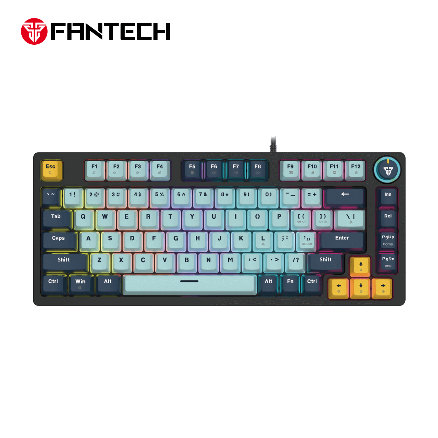 Fantech Atom 81 gaming keyboard, with colorful keycaps and RGB lighting.
 Fantech Atom 81 gaming keyboard, with colorful keycaps and RGB lighting.
